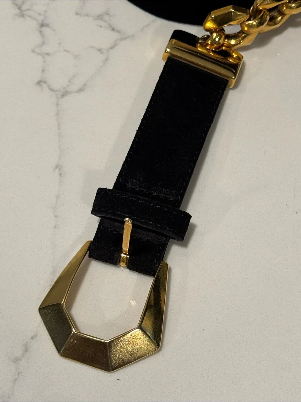 Vintage The Limited Black Suede and Leather Gold Chain Belt